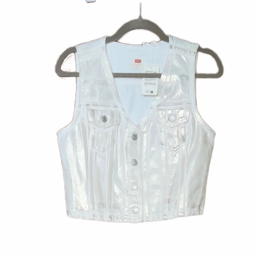 Levi's sleeveless cropped metallic Bella Denim Vest size M NWT - Picture 10 of 13